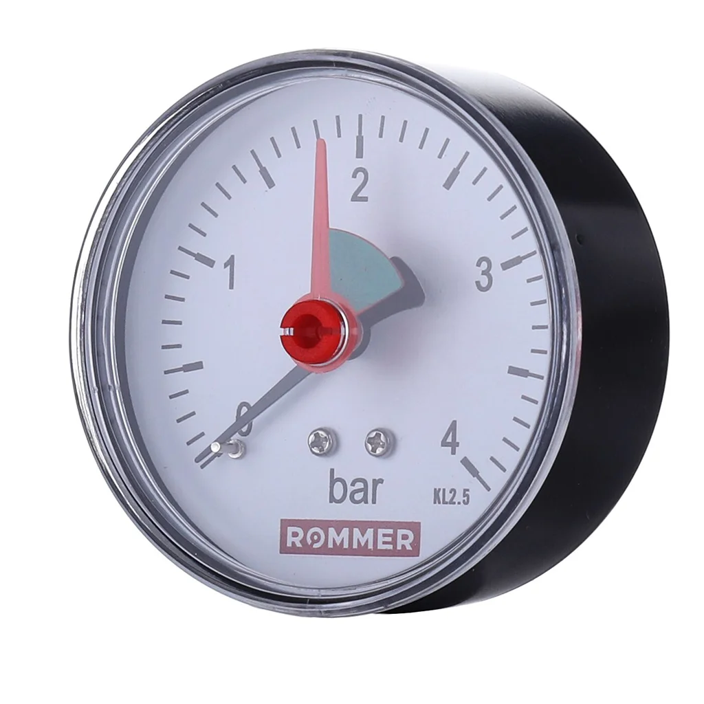 RIM-0007-500408 Манометр ROMMER аксиальный с указателем предела. Корпус Dn 50 мм 1/4 BSP, 0...4 бар, кл.2.5