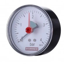 RIM-0007-630408 Манометр ROMMER аксиальный с указателем предела. Корпус Dn 63 мм 1/4 , 0...4 бар, кл.2.5