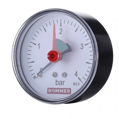 RIM-0007-630408 Манометр ROMMER аксиальный с указателем предела. Корпус Dn 63 мм 1/4 , 0...4 бар, кл.2.5 RIM-0007-630408 Манометр ROMMER аксиальный с указателем предела. Корпус Dn 63 мм 1/4 , 0...4 бар, кл.2.5