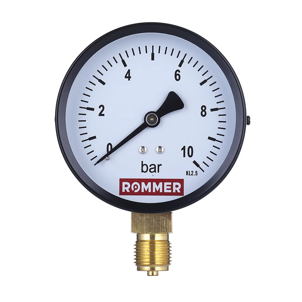 RIM-0010-631008 Манометр ROMMER радиальный. Корпус Dn 63 мм 1/4 , 0...10 бар, кл.2.5