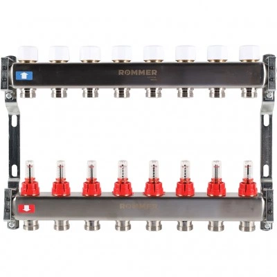 ROMMER RMS-1200-000008 ROMMER Коллектор из нержавеющей стали с расходомерами 8 вых. ROMMER RMS-1200-000008 ROMMER Коллектор из нержавеющей стали с расходомерами 8 вых.