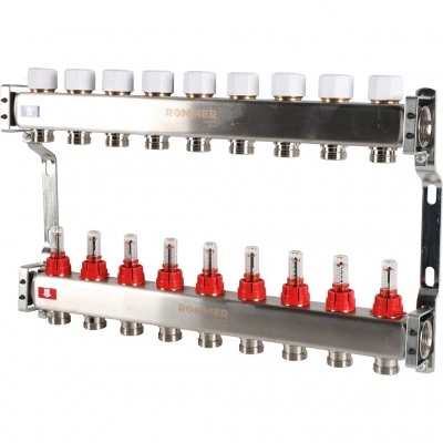 ROMMER RMS-1200-000009 ROMMER Коллектор из нержавеющей стали с расходомерами 9 вых. ROMMER RMS-1200-000009 ROMMER Коллектор из нержавеющей стали с расходомерами 9 вых.