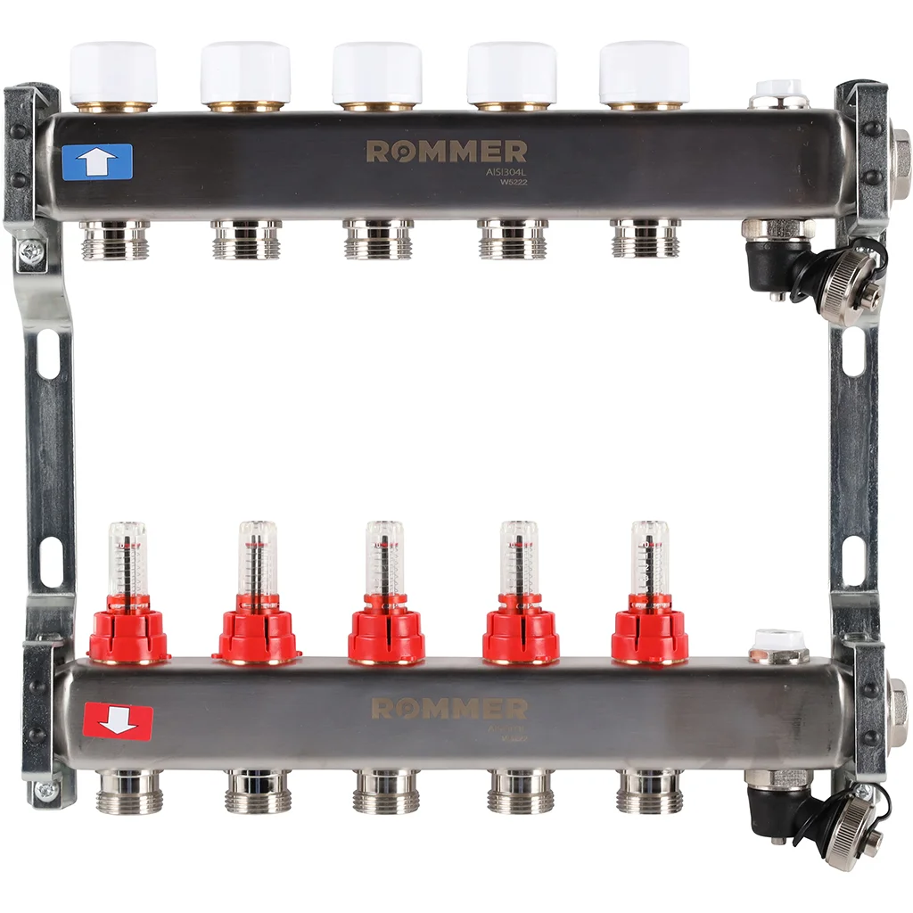 ROMMER RMS-1201-000005 ROMMER Коллектор из нержавеющей стали с расходомерами, с клапаном вып. воздуха и сливом 5 вых. ROMMER RMS-1201-000005 ROMMER Коллектор из нержавеющей стали с расходомерами, с клапаном вып. воздуха и сливом 5 вых.