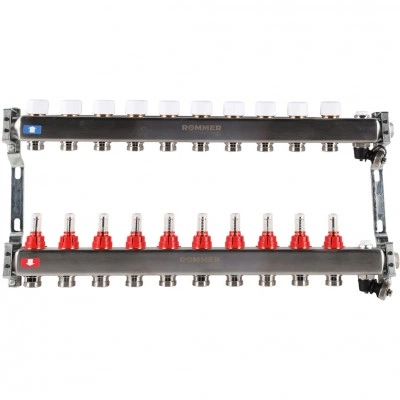 ROMMER RMS-1201-000010 ROMMER Коллектор из нержавеющей стали с расходомерами, с клапаном вып. воздуха и сливом 10 вых. ROMMER RMS-1201-000010 ROMMER Коллектор из нержавеющей стали с расходомерами, с клапаном вып. воздуха и сливом 10 вых.