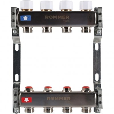 ROMMER RMS-3200-000004 ROMMER Коллектор из нержавеющей стали без расходомеров 4 вых. ROMMER RMS-3200-000004 ROMMER Коллектор из нержавеющей стали без расходомеров 4 вых.