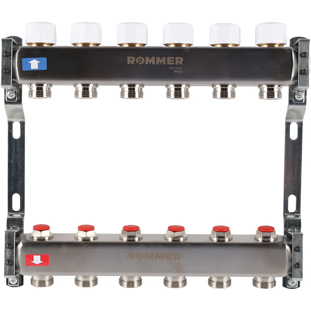 ROMMER RMS-3200-000006 ROMMER Коллектор из нержавеющей стали без расходомеров 6 вых. ROMMER RMS-3200-000006 ROMMER Коллектор из нержавеющей стали без расходомеров 6 вых.