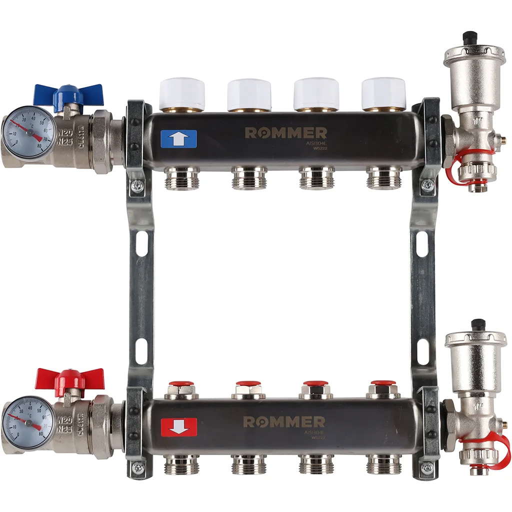 ROMMER RMS-3210-000004 ROMMER Коллектор из нержавеющей стали в сборе без расходомеров 4 вых. ROMMER RMS-3210-000004 ROMMER Коллектор из нержавеющей стали в сборе без расходомеров 4 вых.