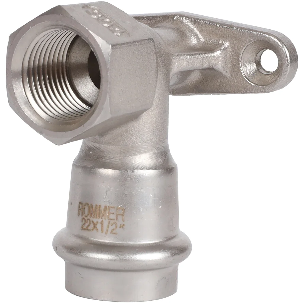 ROMMER RSS-0011-002212 ROMMER Угольник настенный с креплением-ВР, 22х1/2, из нержавеющей стали прессовой ROMMER RSS-0011-002212 ROMMER Угольник настенный с креплением-ВР, 22х1/2, из нержавеющей стали прессовой