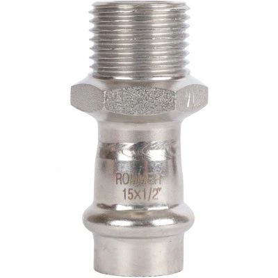 ROMMER RSS-0021-001512 ROMMER Переходник-НР, 15х1/2, из нержавеющей стали прессовой ROMMER RSS-0021-001512 ROMMER Переходник-НР, 15х1/2, из нержавеющей стали прессовой