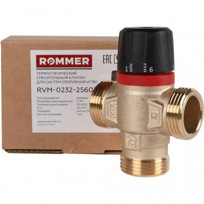 ROMMER RVM-0232-256025 Термостатический смесительный клапан для систем отопления и ГВС 1 НР 35-60°С KV 2,5 (боковое смешивание) ROMMER RVM-0232-256025 Термостатический смесительный клапан для систем отопления и ГВС 1 НР 35-60°С KV 2,5 (боковое смешивание)