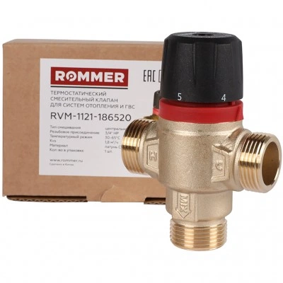 ROMMER RVM-1121-186520 Термостатический смесительный клапан для систем отопления и ГВС 3/4 НР 30-65°С KV 1,8 (центральное смешивание) ROMMER RVM-1121-186520 Термостатический смесительный клапан для систем отопления и ГВС 3/4 НР 30-65°С KV 1,8 (центральное смешивание)